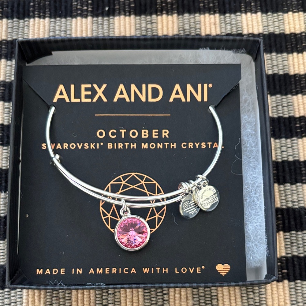 Alex and Ani Silver Bracelet with Pink Crystal Charm